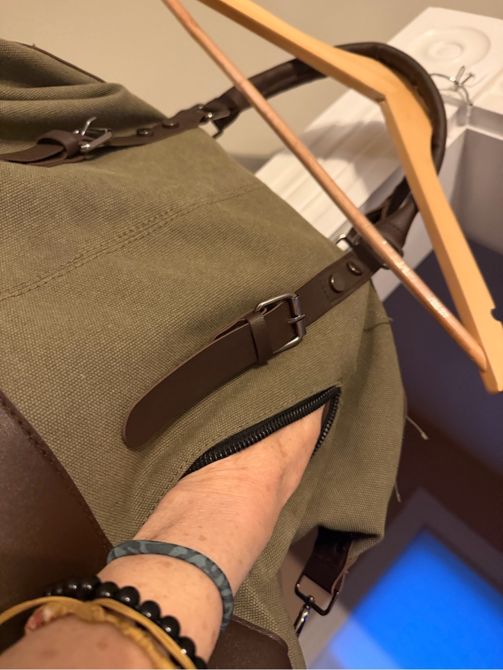 Canvas Weekender Duffel Bag - Olive Green with Brown Trim - Picture 7 of 15